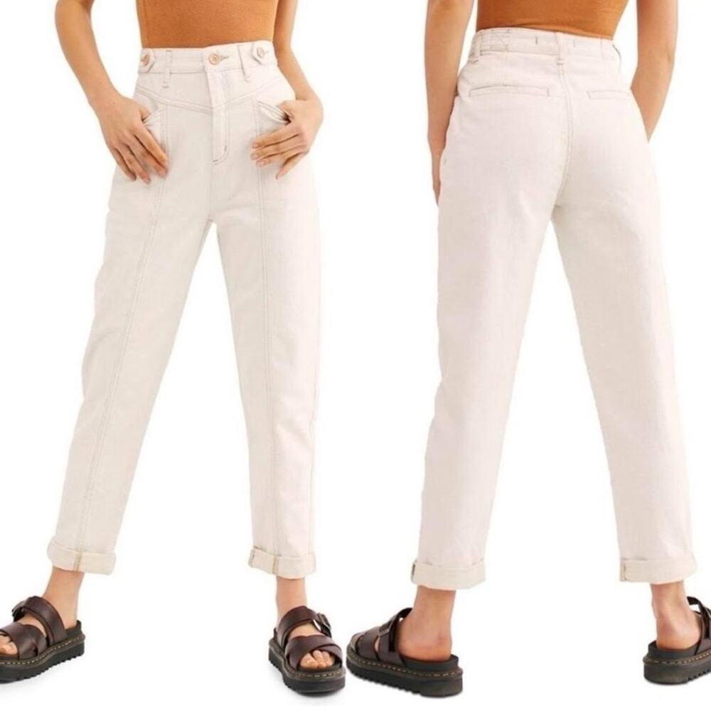 FP We The Free City Of Lights Linen Blend High Rise Jeans Ivory Size 27 Boho